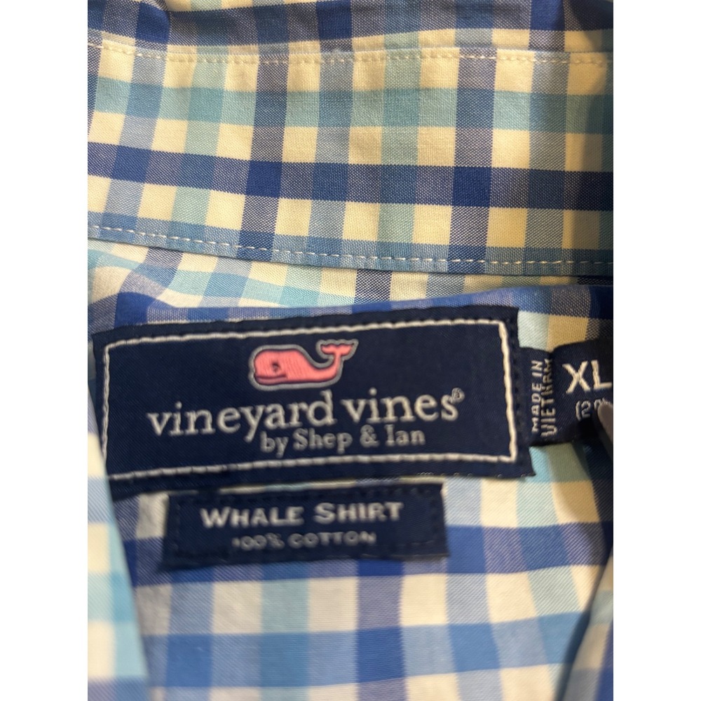 Vineyard Vines Button Down Shirt Mens XL Blue Gingham Whale Shirt Cotton LS - Picture 2 of 3